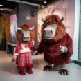 thumbnail image 1 of Maroon Woolly Rhinoceros REDBROKOLY mascot costume character dressed with a Midi Dress and Brooches, 1 of 1