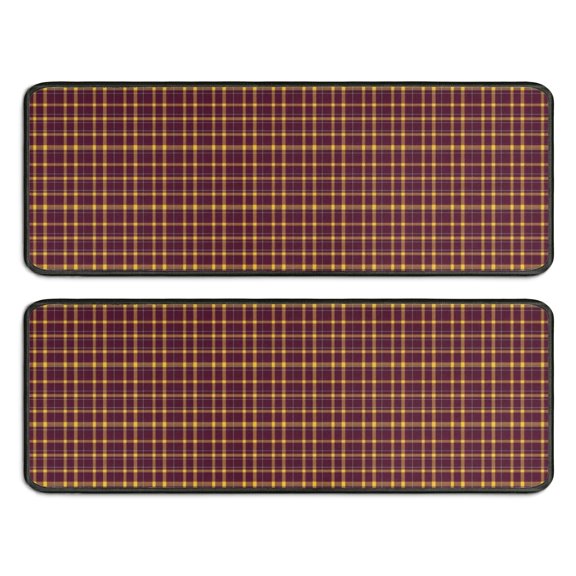 Maroon Yellow Blue Checkerboard Kitchen Rugs Set Of 2, 17"X47" Anti-Fatigue Non-Slip Washable Decorative Mats for Kitchen