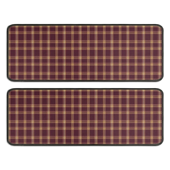 Maroon Yellow Checkerboard Maroon Pattern Kitchen Rugs Set Of 2, 17"X47" Anti-Fatigue Non-Slip Washable Decorative Mats for Kitchen