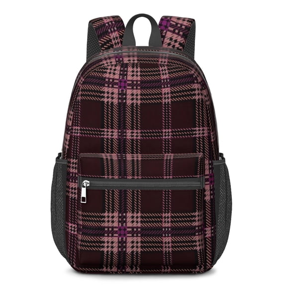 Maroon and Pink Checkered Pattern 17" School Backpacks for Teens,Waterproof Oxford Fabric,S-Shape Padded Straps for School,Travel,Hiking,Camping