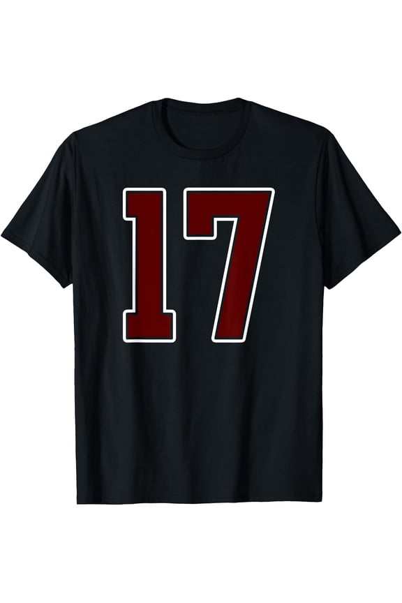 Maroon and White Number 17 Player Uniform #17 Fan T-Shirt
