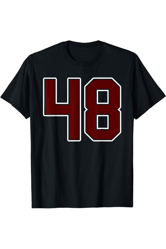 Maroon and White Number 48 Player Uniform #48 Fan T-Shirt