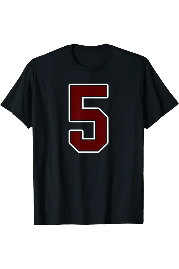 Maroon and White Number 5 Player Uniform #5 Fan T-Shirt