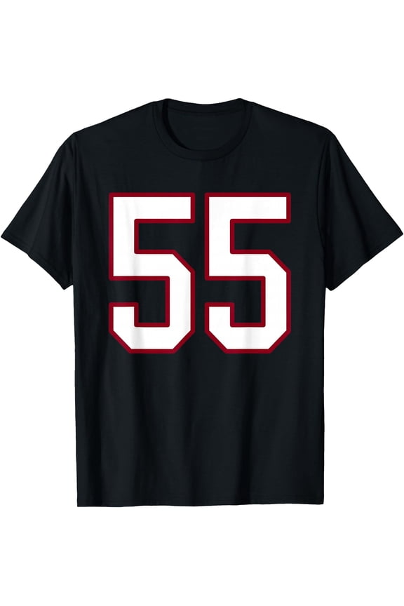 Maroon and White Number 55 Player Uniform #55 T-Shirt