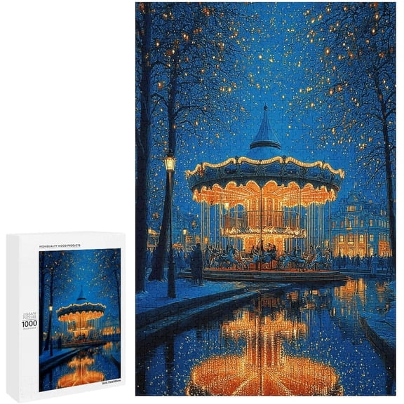 Marpieviii Puzzles for Adults 1000 Pieces Carousel Home Decor Unique Wooden Jigsaw Puzzles for Adults