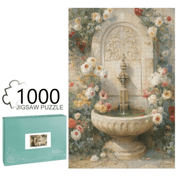 Marpieviii Puzzles for Adults 1000 Pieces Fountain in The Garden Home Decor Unique Wooden Jigsaw Puzzles for Adults