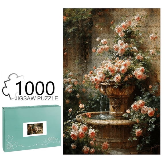 Marpieviii Puzzles for Adults 1000 Pieces Moonlight Fountain Home Decor Unique Wooden Jigsaw Puzzles for Adults