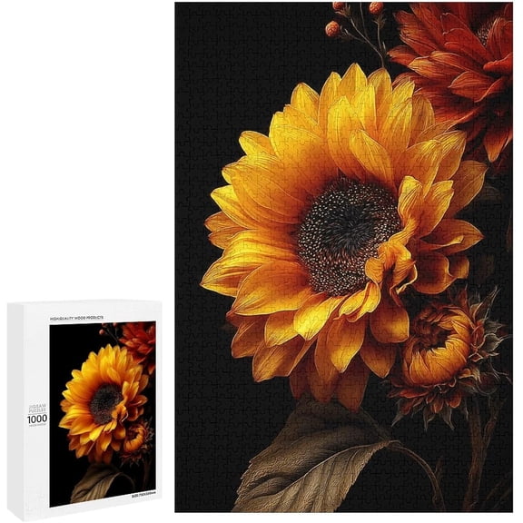 Marpieviii Puzzles for Adults 1000 Pieces Sunflower Close-Up Home Decor Unique Wooden Jigsaw Puzzles for Adults