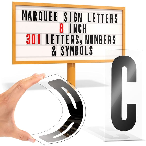 Marquee Letters, Sign Letter Sign, Outdoor, Plastic, Plexiglass, Changeable, for Board, Readerboard, Billboard, Church, 8 Inch Character on 9 in Panel, 301 PC, w/Numbers
