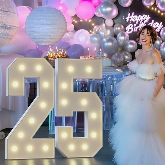 Marquee Numbers Birthday Large Decorations: 4ft Light Up Numbers Birthday Sign for Boy Girl Quinceanera Year Old Anniversary Mosaic Party Decor Backdrop Big Foam Board Number combination