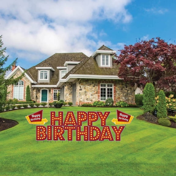 Marquee Style Happy Birthday Yard Card Letters & Signs Set, Birthday Yard Decorations, 15 Pc Set (19377)