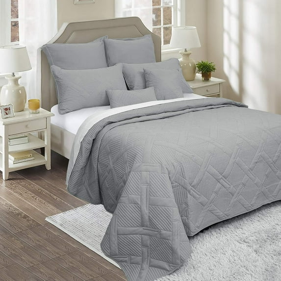 Marquess 7 Piece Dark Grey King Bedspread Quilt Cover Comforter Set