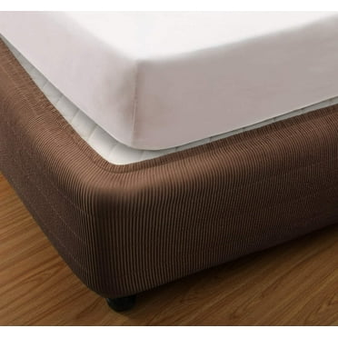 Box Spring Cover Queen-Wrap Around Elastic Vertical Stripe Pattern Bed Skirt Alternative.15"Drop Length Mocha