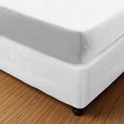 Marquess Box Spring Cover-Wrap Around Elastic.Vertical Stripe Pattern Bed Skirt Alternative.15Drop Length White Queen