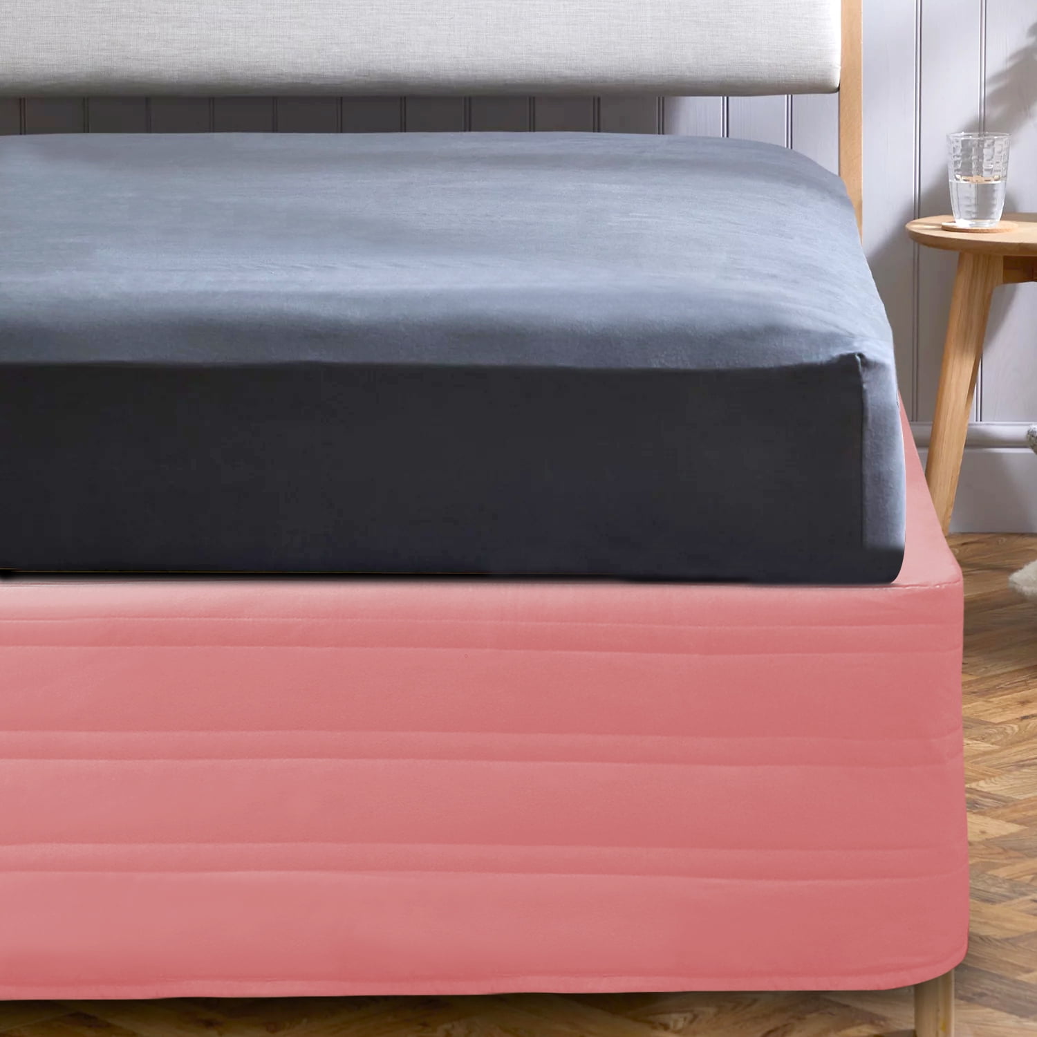 Marquess Cotton Blended Quilted Bed Skirt Queen Size Ruffle 14 inch Drop Pink Color
