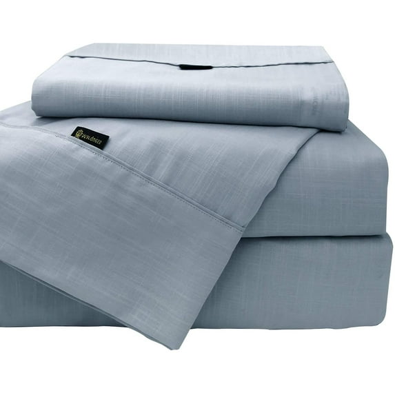 Marquess Cotton Linen Tencel Lyocell Blended Dusty Blue King Colling Bed Sheet Set