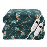 Marquess Green Polyester MicroPlush Sherpa and Reversible Flannel Electric Blanket, Queen