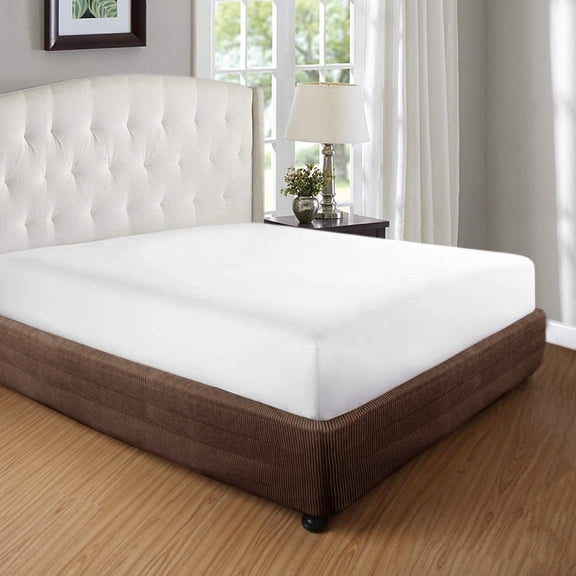 Marquess Queen Size Box Spring Cover - Premium Elastic Bed Skirt Wrap Around Mattress Protector Encasement, 15 Inches Tall, Mocha