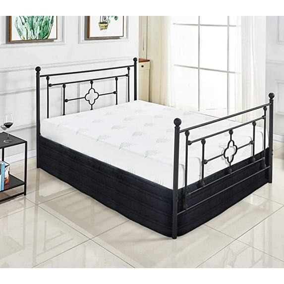 Marquess Tailored Bed Skirt Queen Size with Spilt Corner 14 inch Drop,Cotton Blended Quilted Bed Skirt Black Color