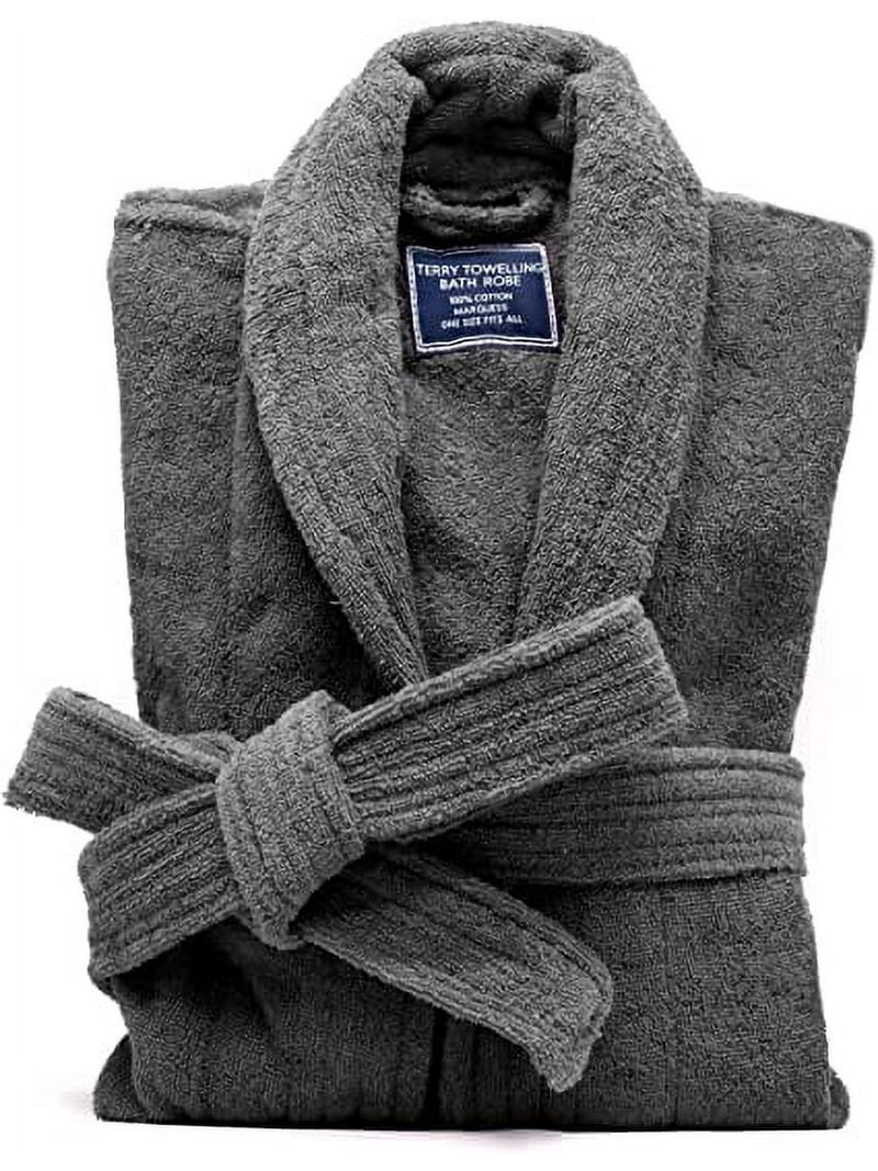 Marquess Terry Cloth Robes for Men, All-Cotton Gray Bathrobe, Long