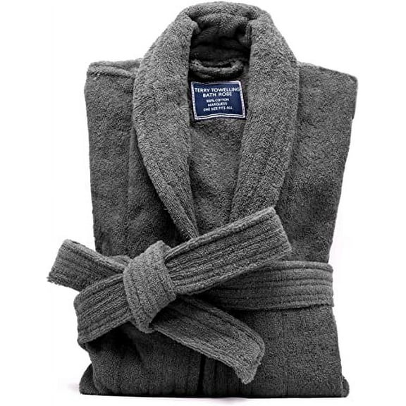 Marquess Terry Cloth Robes for Men All-Cotton Bathrobe, Gray Luxury Shower Robe Long Shawl Collar