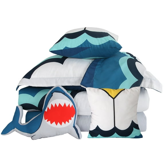 Marquess Pattern Twin Size Kids Comforter Sets for Boys, 5 Pieces Children Bedding Set Navy