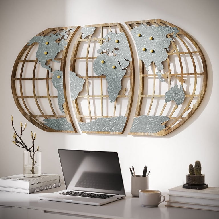 Aspire Home Accents Marquett Wood & Metal Pinnable World Map Wall