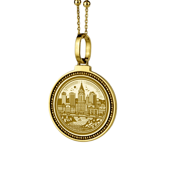 Engraved Metal Designs Marquette Michigan Skyline Engraved Pendant Necklace, Gold Plated Brass ...