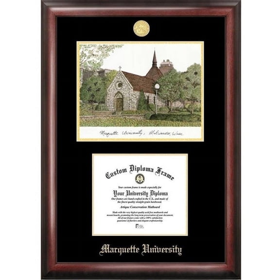 Marquette University 9" x 12" Gold Embossed Diploma Frame with Campus Images Lithograph