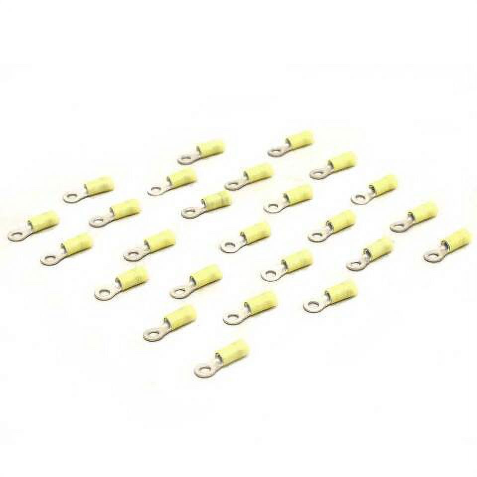 25-Pack Boat Battery Ring Terminals - 3/16" Stud Size For 12-10 AWG Wire (Yellow)
