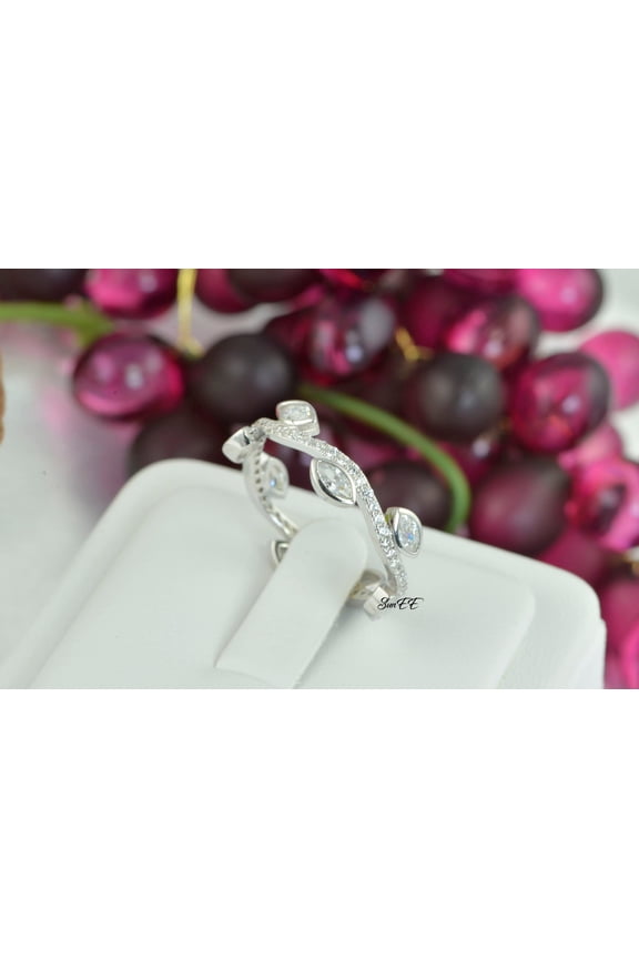 Marquis Brilliant Band Stack Promise Ring Diamond Simulated 925 Sterling Silver Anniversary Ring SKU:00161