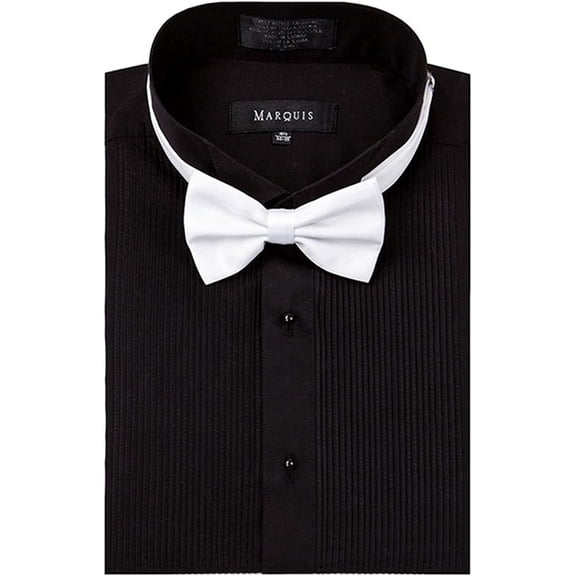 Marquis Men's Black Regular Fit Tuxedo Shirt with White Bow Tie
