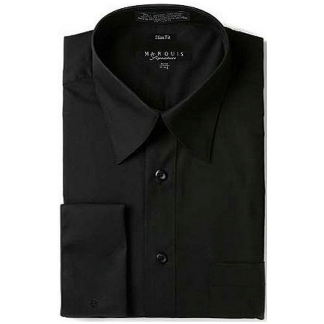 Marquis Men's Black Slim Fit French Cuff Dress Shirt - Cufflinks, N-17. ...