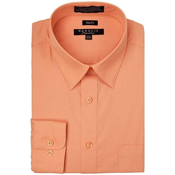 Marquis Men's Long Sleeve Slim Fit Solid Dress shirt -Apricot-17.5 6-7