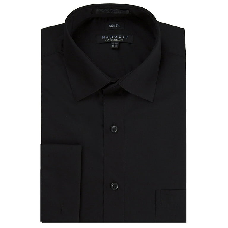 Men's Solid Black Point Collar Dress Shirt