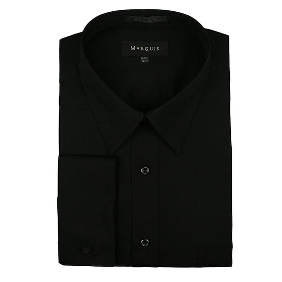 Marquis Men's Solid French Cuff Dress Shirt Cufflinks Included 19.5" Neck 36/37 Sleeve, Silver