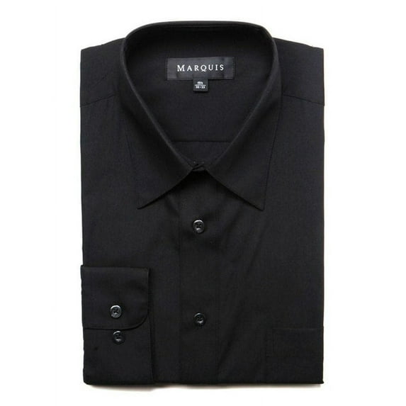 Marquis Mens Slim Fit Solid Black Cotton Blend Dress Shirt