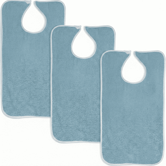 Marquis Mills 6 Adult Bibs for Eating, Machine Washable - Reusable Clothing Protector with Velcro Closure - 100% Absorbent Terrycloth Patient Bib - Blue