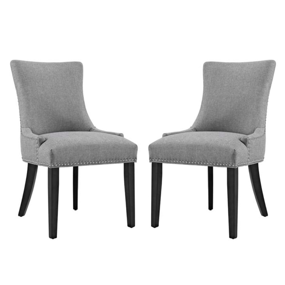 Elegant Parsons Upholstered Side Chair with Nailhead Trim, Light Gray