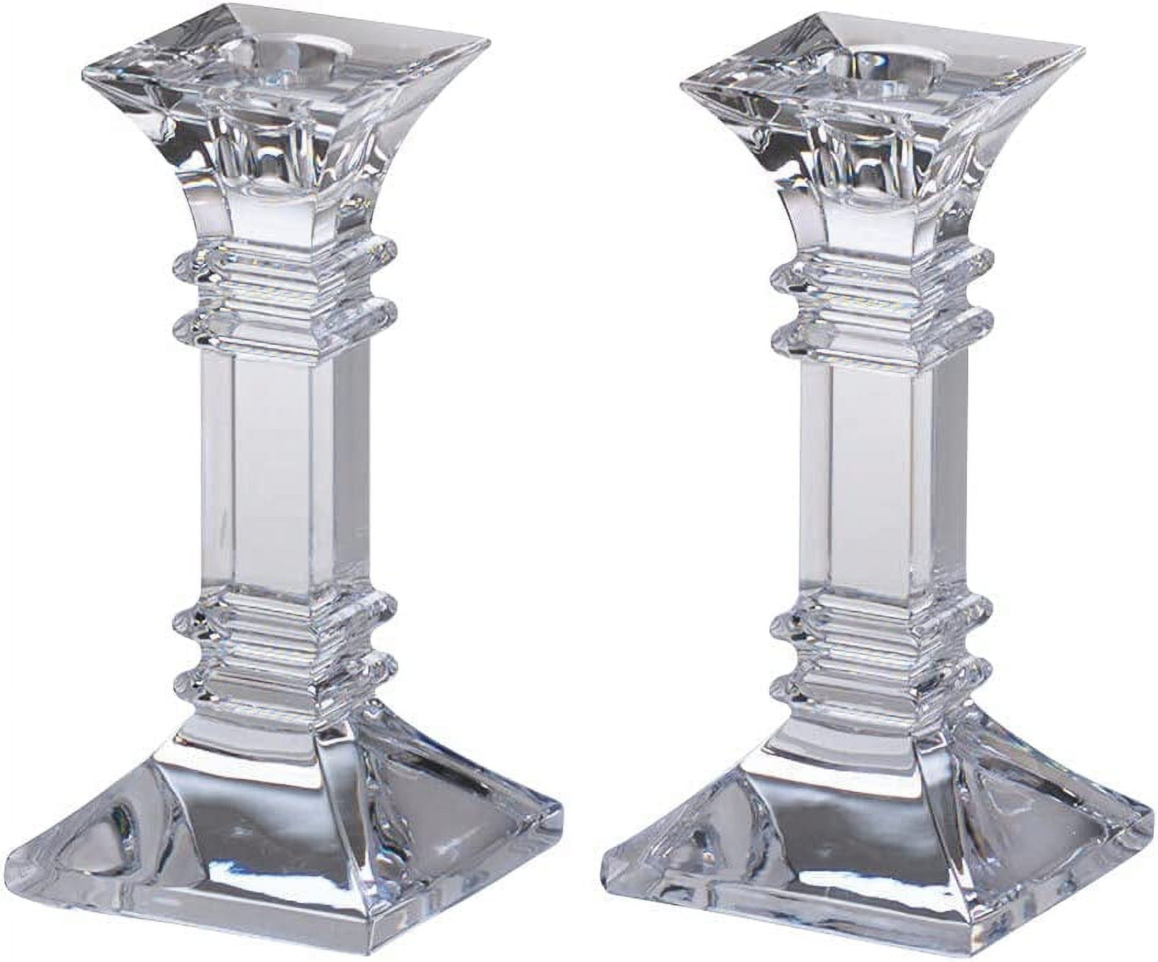Clear Crystal Pillar Candlestick Set with Fluting, 6-Inch