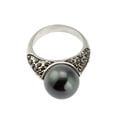 thumbnail image 1 of Vintage Style Gray Glass Pearl and Marcasite Statement Ring Size 5 Jewelry Ring, 1 of 6