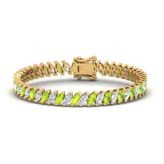 Marquise 6x3mm Peridot & White Topaz Bracelet,Women's Silver Gold Gift For Birthday Bridal man mother
