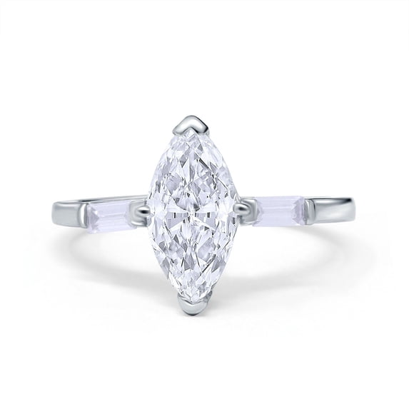 Marquise Art Deco Engagement Simulated Cubic Zirconia Ring 925 Sterling Silver Size 8