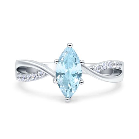 Marquise Art Deco Infinity Wedding Engagement Ring Simulated Aquamarine CZ 925 Sterling Silver size 6