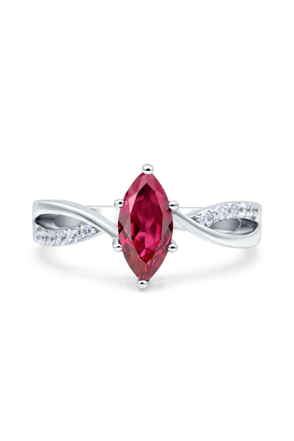 Marquise Art Deco Infinity Wedding Engagement Ring Simulated Ruby CZ 925 Sterling Silver size 5