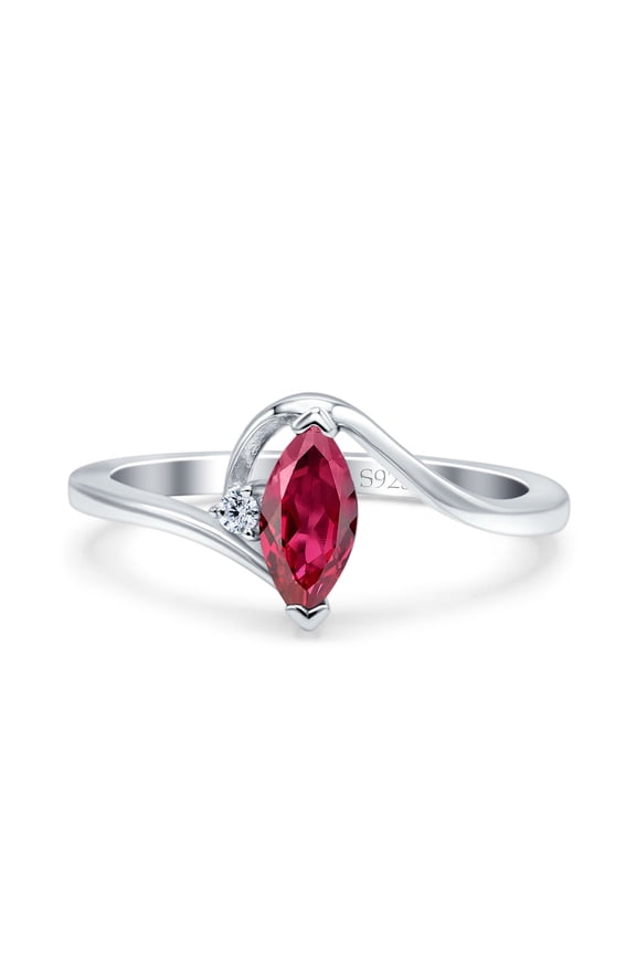 Marquise Art Deco Wave Wedding Engagement Ring Simulated Ruby CZ 925 Sterling Silver size 10