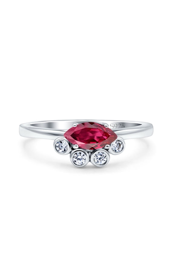 Marquise Art Deco Wedding Engagement Ring Simulated Ruby CZ 925 Sterling Silver Size 5