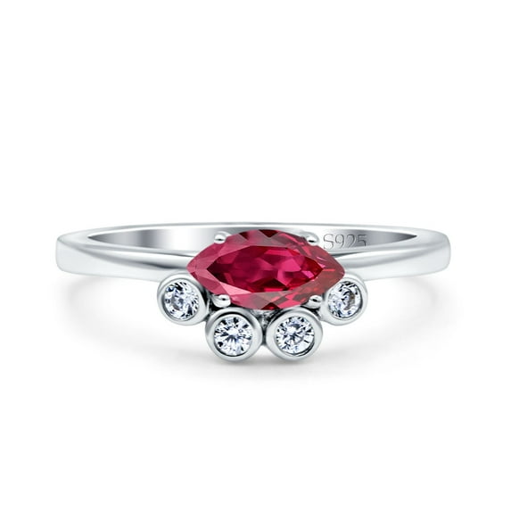 Marquise Art Deco Wedding Engagement Ring Simulated Ruby CZ 925 Sterling Silver Size 7