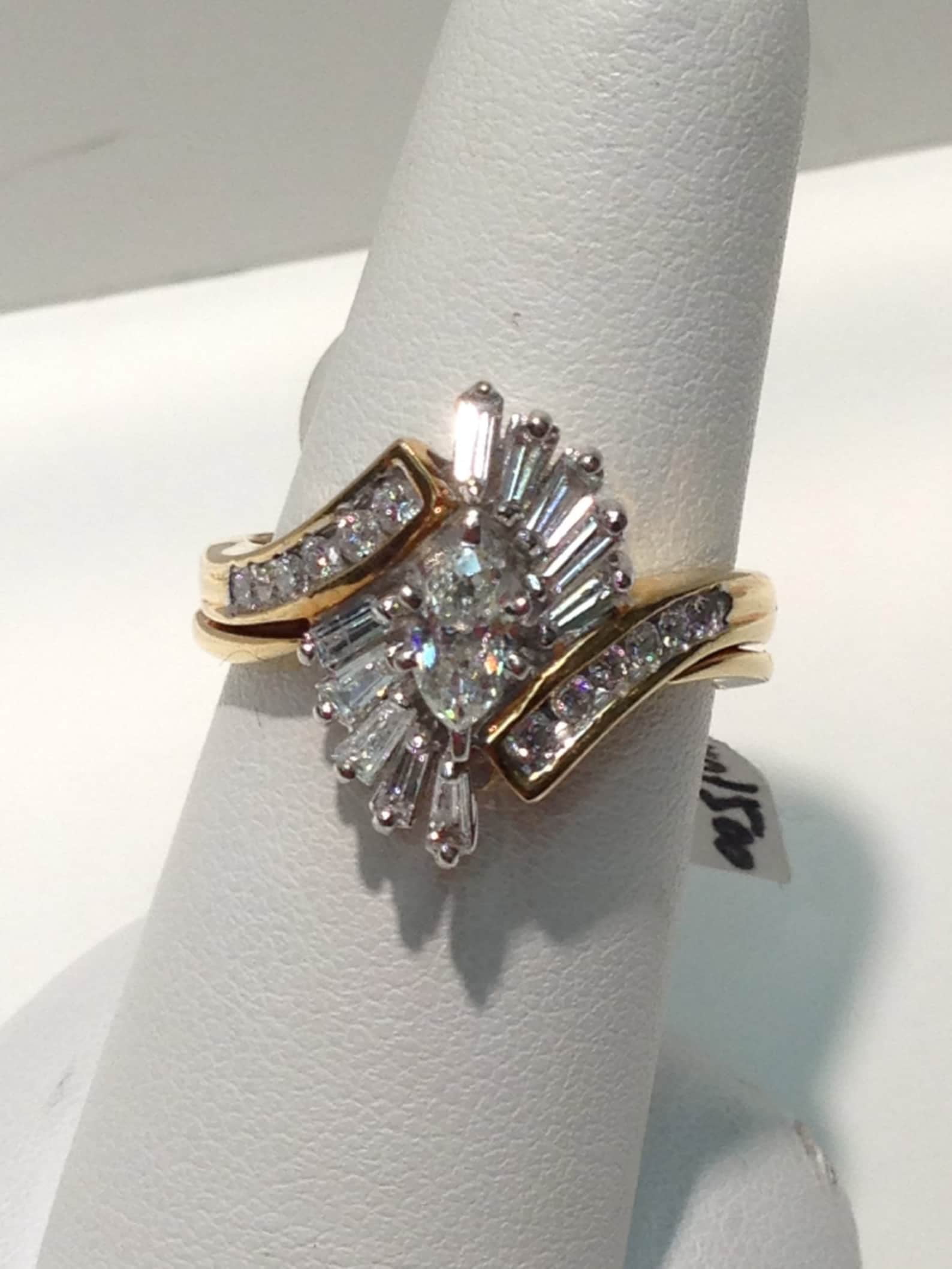 Marquise Baguette & Round Cut Diamond 14K Yellow Gold Plated Silver ...