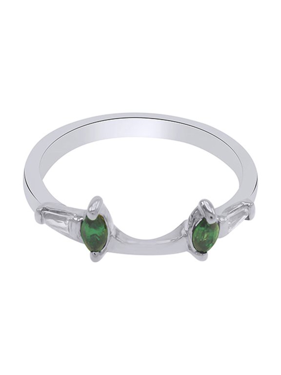 Marquise & Baguette Simulated Emerald & Cubic Zirconia Enhancer Guard 10k White Gold Ring Size- 11.5